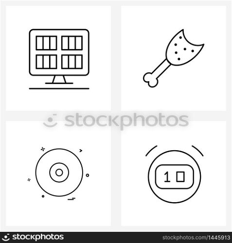 Isolated Symbols Set of 4 Simple Line Icons of panel, music , solar panel, food, cd Vector Illustration