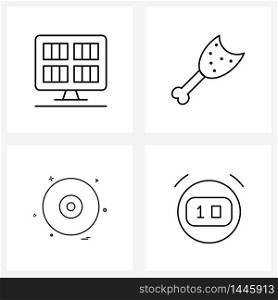 Isolated Symbols Set of 4 Simple Line Icons of panel, music , solar panel, food, cd Vector Illustration