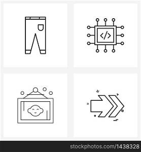 Isolated Symbols Set of 4 Simple Line Icons of pants, family, cloths, ic, kid Vector Illustration