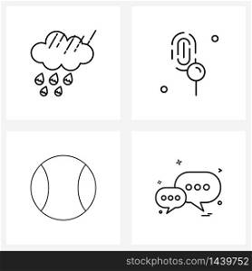 Isolated Symbols Set of 4 Simple Line Icons of raining, tennis ball, cloud, fingerprint, sms Vector Illustration