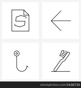 Isolated Symbols Set of 4 Simple Line Icons of secure file; sea; arrow; fish; paste Vector Illustration