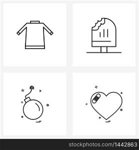 Isolated Symbols Set of 4 Simple Line Icons of shirt, armor, dress, mark, heart Vector Illustration