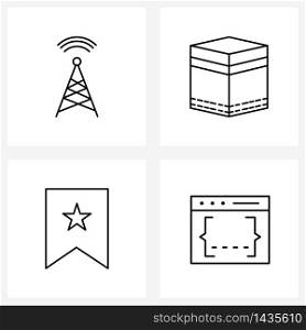 Isolated Symbols Set of 4 Simple Line Icons of signals, star, communication, Ramadan, browser Vector Illustration