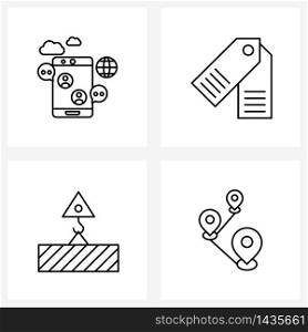 Isolated Symbols Set of 4 Simple Line Icons of smartphone, cargo, globe, discount, logistic Vector Illustration