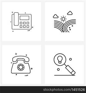 Isolated Symbols Set of 4 Simple Line Icons of telephone, call , phone, cloud, creative Vector Illustration