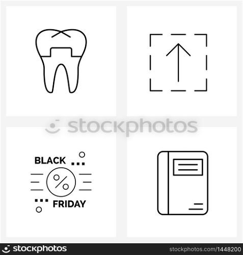 Isolated Symbols Set of 4 Simple Line Icons of tooth, sale, health, upload, shopping Vector Illustration