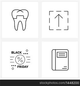 Isolated Symbols Set of 4 Simple Line Icons of tooth, sale, health, upload, shopping Vector Illustration