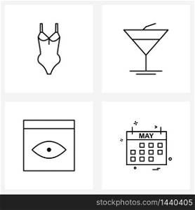 Isolated Symbols Set of 4 Simple Line Icons of top, website, garments, vacation, calendar Vector Illustration