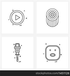 Isolated Symbols Set of 4 Simple Line Icons of ui, jackhammer, play button, fuel, tool Vector Illustration