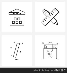 Isolated Symbols Set of 4 Simple Line Icons of warehouse, signs, scale, symbols, bag Vector Illustration