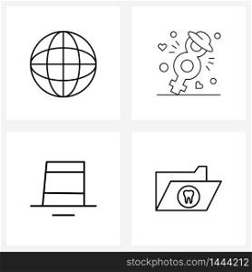 Isolated Symbols Set of 4 Simple Line Icons of world, medical folder, mother, wheelchair, dentist Vector Illustration