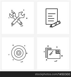 Isolated Symbols Set of 4 Simple Line Icons of wrench, user interface, chat, file, rec Vector Illustration
