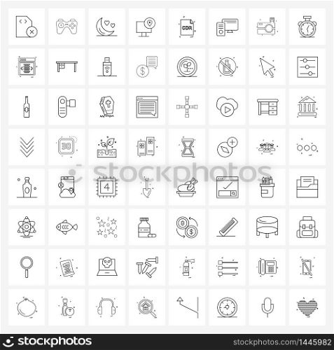 Isolated Symbols Set of 64 Simple Line Icons of monitor, computer, error, romantic, love Vector Illustration