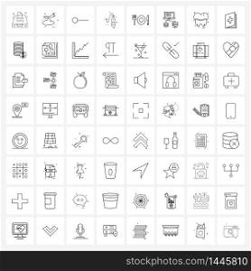 Isolated Symbols Set of 64 Simple Line Icons of spoon, cylinder, control, beach, summer Vector Illustration