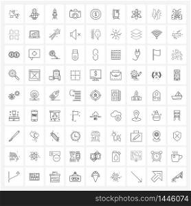 Isolated Symbols Set of 81 Simple Line Icons of money, coin, rocket, photography, digital Vector Illustration