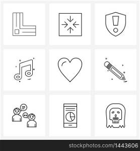Isolated Symbols Set of 9 Simple Line Icons of audio, sound, four, sound, security Vector Illustration