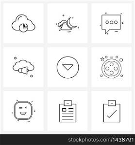 Isolated Symbols Set of 9 Simple Line Icons of clothing, button, chat, media button, cloud Vector Illustration
