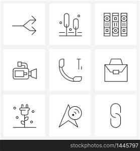 Isolated Symbols Set of 9 Simple Line Icons of communication, security, vacation, cctv, file Vector Illustration