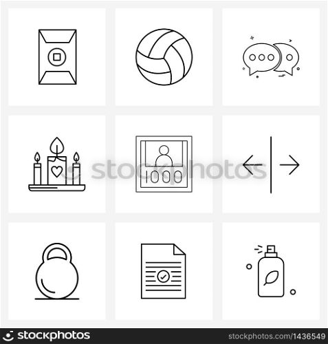 Isolated Symbols Set of 9 Simple Line Icons of cowboy, love, messages, heart, candle Vector Illustration
