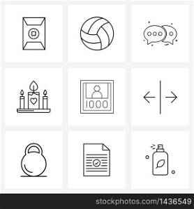 Isolated Symbols Set of 9 Simple Line Icons of cowboy, love, messages, heart, candle Vector Illustration