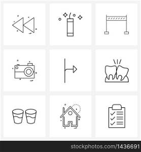 Isolated Symbols Set of 9 Simple Line Icons of dental, right, camera, logistic, arrows Vector Illustration
