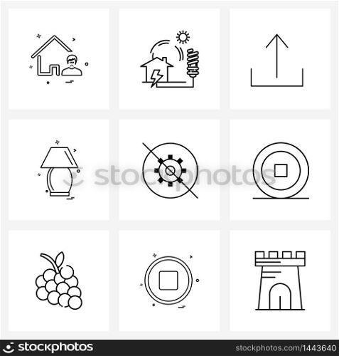 Isolated Symbols Set of 9 Simple Line Icons of disable, gear, arrow, light, home Vector Illustration