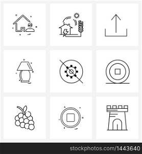 Isolated Symbols Set of 9 Simple Line Icons of disable, gear, arrow, light, home Vector Illustration