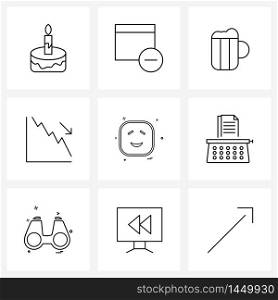 Isolated Symbols Set of 9 Simple Line Icons of emoji, arrow, web, graph, analytics Vector Illustration