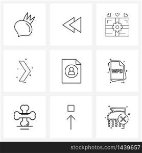 Isolated Symbols Set of 9 Simple Line Icons of file type, file, arrow, user, Vector Illustration