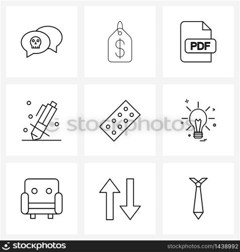 Isolated Symbols Set of 9 Simple Line Icons of learn, draw, pdf, colors, pen Vector Illustration
