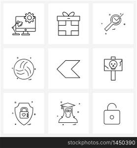 Isolated Symbols Set of 9 Simple Line Icons of left, game, search, beach, volleyball Vector Illustration
