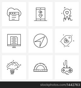 Isolated Symbols Set of 9 Simple Line Icons of map, gps, heart, compass, business Vector Illustration