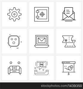 Isolated Symbols Set of 9 Simple Line Icons of message, laptop, text, smiley, emoji Vector Illustration
