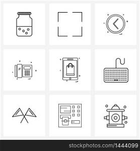 Isolated Symbols Set of 9 Simple Line Icons of mobile, phone, pin, smart phone, mobile Vector Illustration