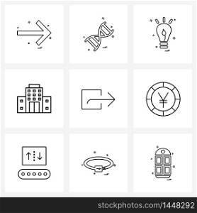 Isolated Symbols Set of 9 Simple Line Icons of move, office, idea, company, building Vector Illustration