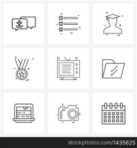 Isolated Symbols Set of 9 Simple Line Icons of, prize, avatar, star, Vector Illustration
