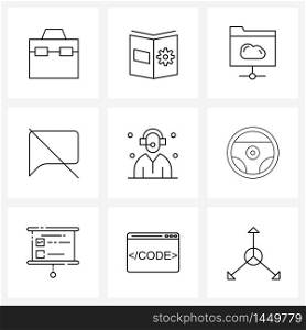 Isolated Symbols Set of 9 Simple Line Icons of support, call, shared folder, disable, chat Vector Illustration