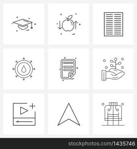 Isolated Symbols Set of 9 Simple Line Icons of text, file, text, city, water Vector Illustration