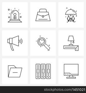 Isolated Symbols Set of 9 Simple Line Icons of valentine, promotion, family, megaphone, bullhorn Vector Illustration