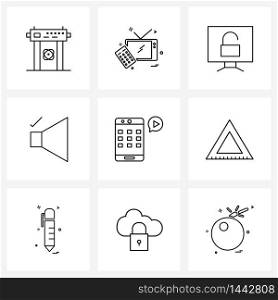 Isolated Symbols Set of 9 Simple Line Icons of volume, sound, electronics, volume, sound Vector Illustration