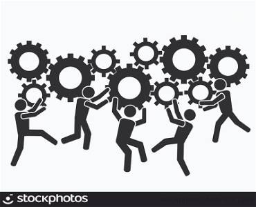 isolated teams working with gears from white background