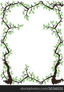 isolated the green tree branch leaves frame with copy space from white background. the green tree branch leaves frame