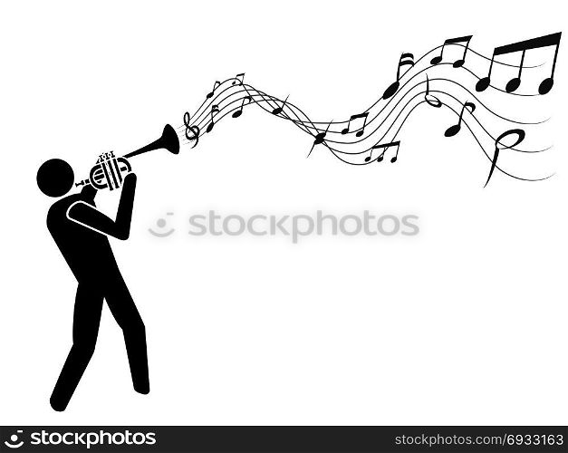 isolated the people with trumpet blowing music notes on white background