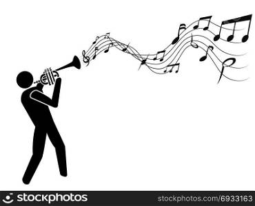 isolated the people with trumpet blowing music notes on white background