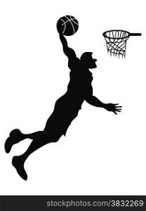 isolated the silhouette of Basketball player Slam Dunk from white background