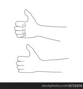 Isolated thumbs up gesture. Two sides of the hand palm and back. Vector illustration black and white. Simple Outline icon for covers, print, icons, symbols, gesture concept together, victory, support.. Isolated thumbs up gesture. Two sides of the hand palm and back. Vector illustration black and white