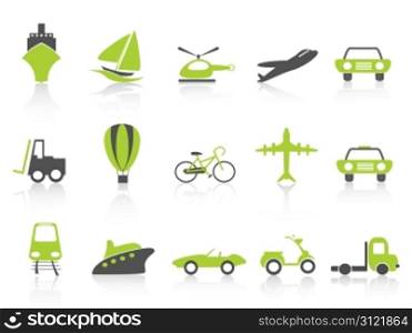 isolated transportation icons nature green series on white background