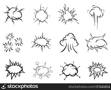 isolated various explosions outline on white background