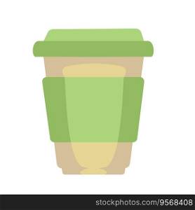 Isolated vector green paper cup with lid for hot coffee or tea. Drink isolated vector illustration for coupons, banners, ads, apps, menu