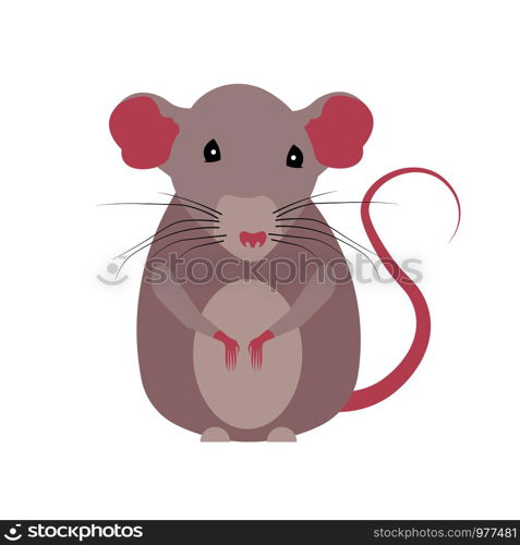 Isolated vector painted in a flat style on a white background. Nice mouse. Animal, rodent. Year of the rat.. Rat painted in a flat style on a white background. Nice mouse. Animal, rodent.